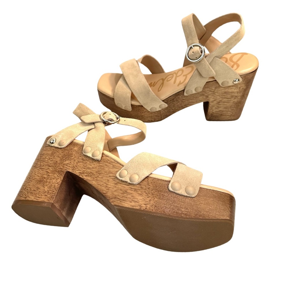 SAM EDELMAN JOSEFINE PLATFORM HEELED SANDAL Color: Camel Suede Size: 9 NEW - Picture 7 of 12
